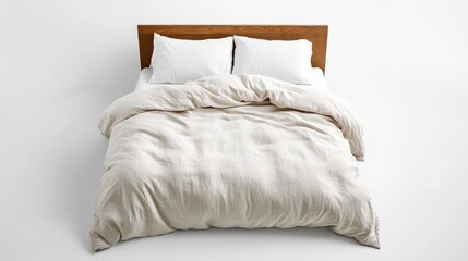Minimalist bedroom with simple bedding and wooden headboard