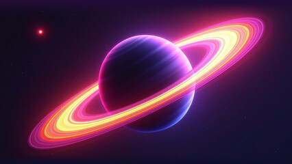 Glowing neon rainbow colored ring around an exoplanet abstract wallpaper