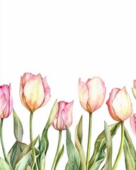 Fototapeta premium Beautiful Pink Tulips on White Background for Elegant Floral Design Projects