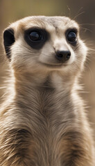 Fototapeta premium Portrait of a meerkat standing upright and looking alert isolated on white background vertical