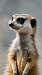 Portrait no 3 of a meerkat standing upright and looking alert isolated on white background vertical
