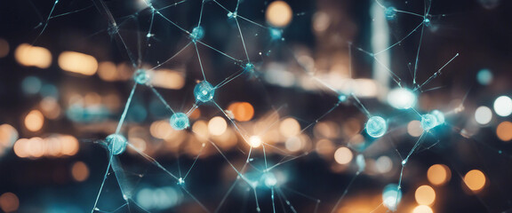 Panoramic View of Night City Wireless Network Connection Technology Concept