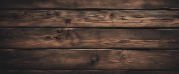 Fototapeta premium Old Rich Grunge Dark Wood with Knots Planks Grain Texture Background Banner