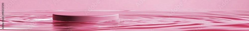 Poster serene pink water surface with ripples and round floating object in center