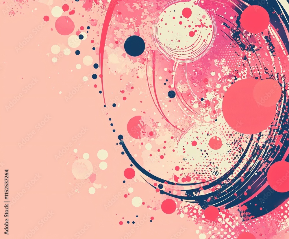 Poster abstract art with vibrant colors and circular shapes in a playful composition