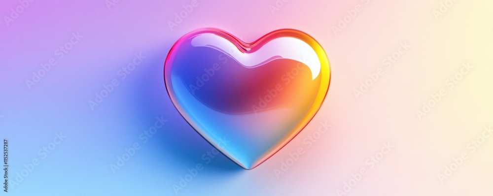 Poster glossy heart shape with colorful gradient reflection on gradient background