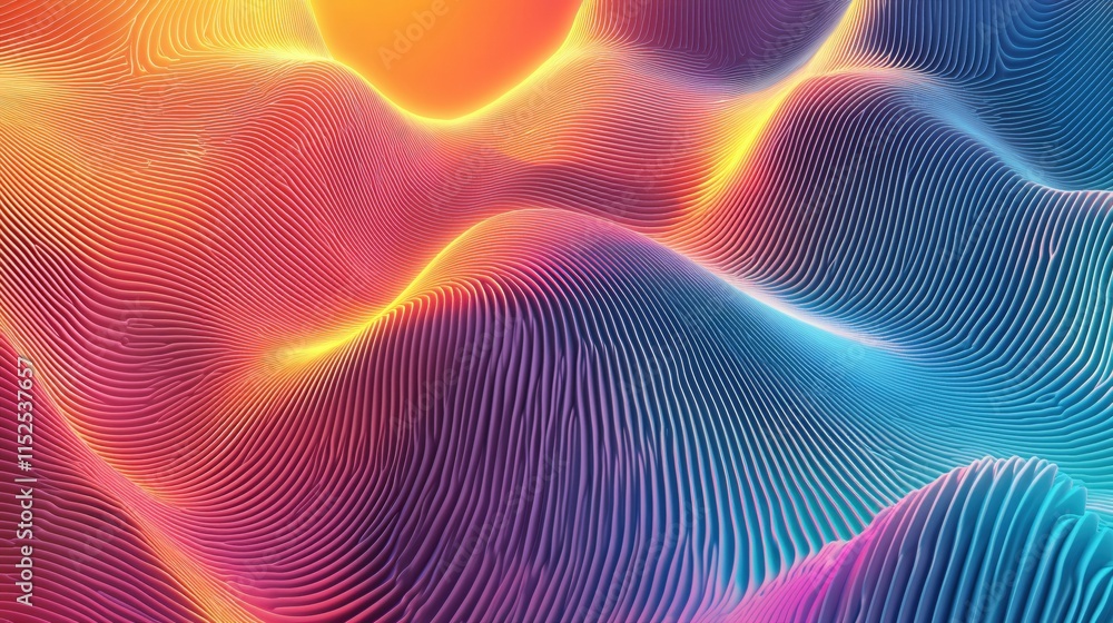 Poster vibrant abstract waves with multicolored lines and soft curves in fluid motion