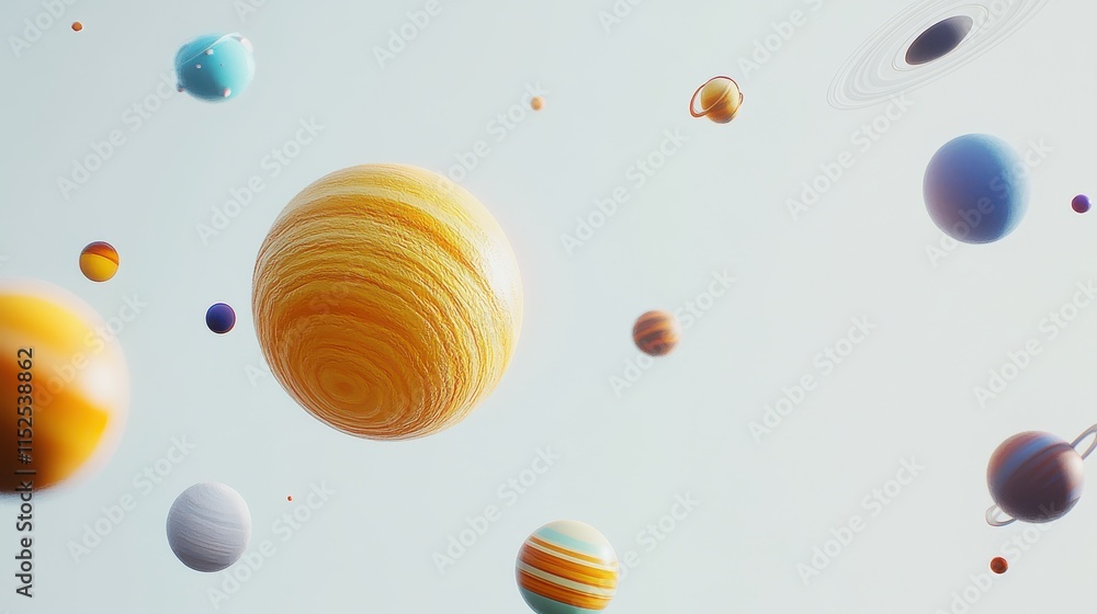 Poster colorful representation of planets in outer space environment