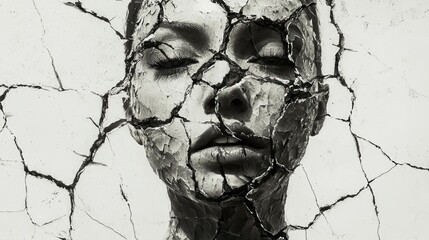 Cracked Portrait: A Monochrome Study of Fragility and Resilience