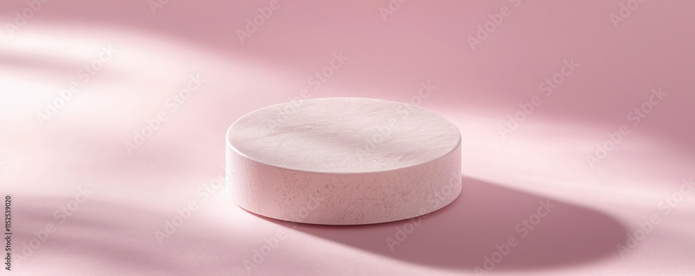 Poster minimalist circular object on soft pink background with shadows and light play