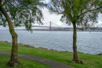 Beautiful view of the 25 de Abril bridge and Tagus River from Quinta da...