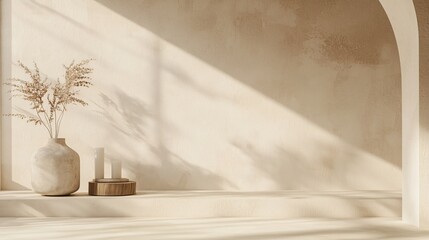 Minimalist Interior with Natural Elements and Soft Light for Tranquil Atmosphere