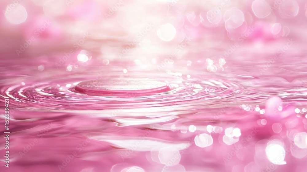 Poster pink water ripples with bokeh effect and soft floral background for tranquil vibes