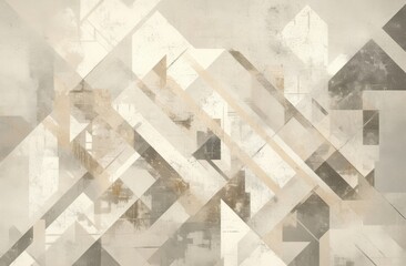 Abstract geometric shapes in neutral tones on a grunge background, featuring triangles and diamonds for modern wall art or mural design