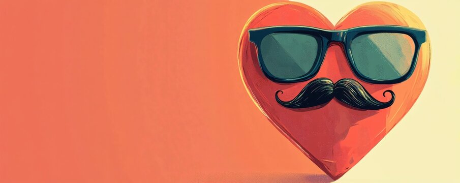 Playful Heart Character with Sunglasses and Mustache on a Colorful Background