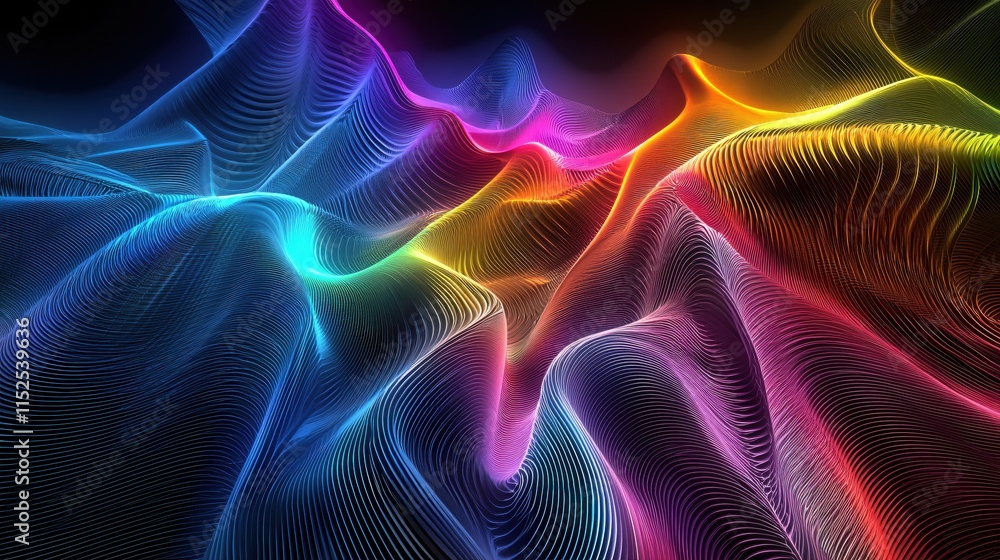 Poster colorful waves of light creating a dynamic abstract digital background design