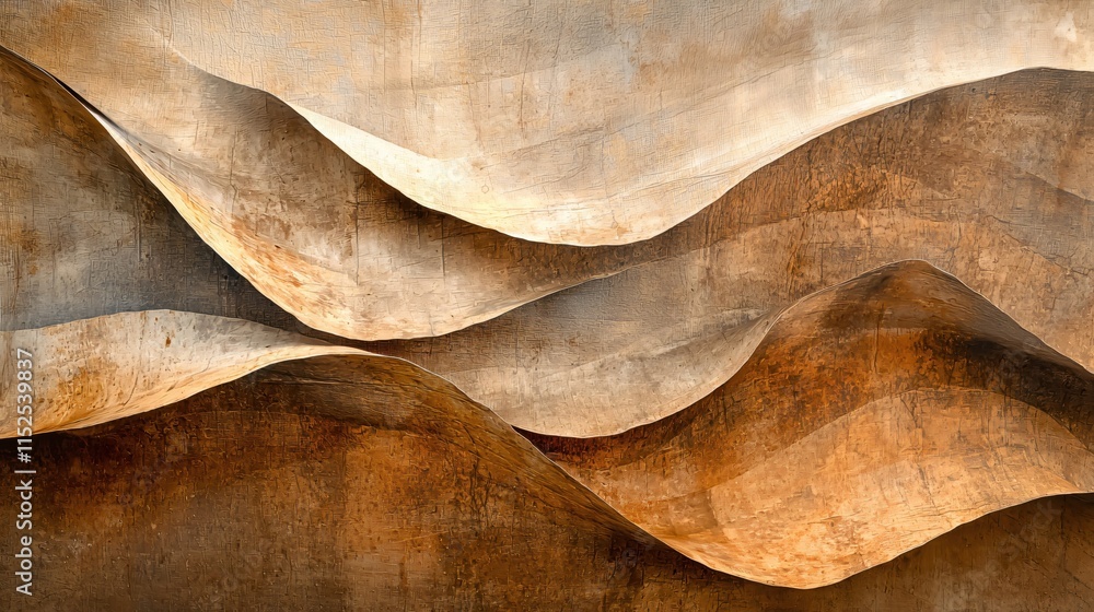 Poster abstract waves of texture in earthy tones with smooth curves and shadows