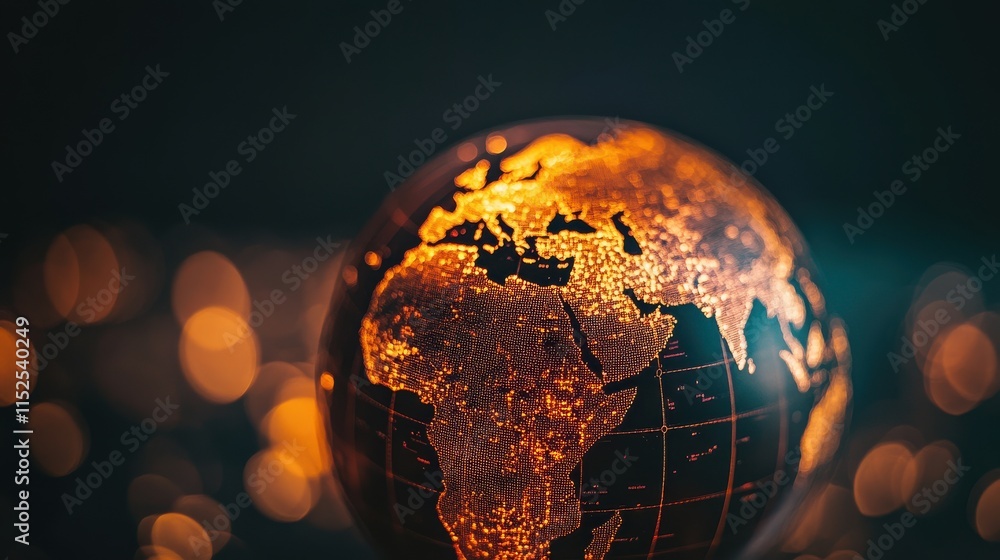 Poster illuminated globe of the world with sparkling lights background