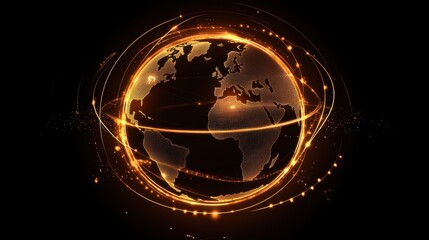 Futuristic Globe With Golden Lights on Dark Background