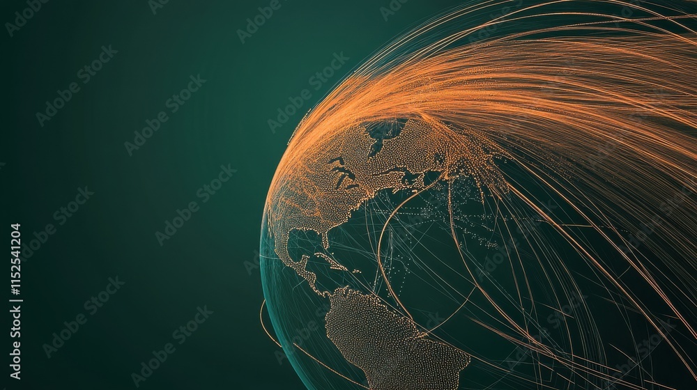 Poster abstract global network connection with orange lines and earth