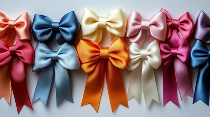 Colorful Satin Ribbon Bows Arranged In A Row
