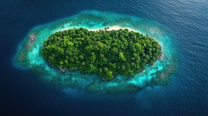 Lush tropical island surrounded by vibrant turquoise ocean.