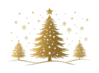 Elegant christmas tree line drawing clipart for holiday decor and celebration designs. Isolated on transparent background, png.