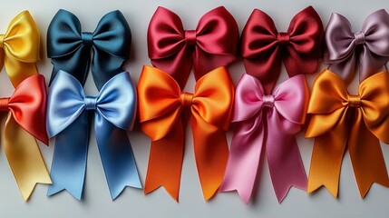 Colorful Satin Ribbon Bows Arranged In A Row