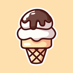 Double Scoop Ice Cream Cone with White and Brown Scoops - Cartoon Illustration