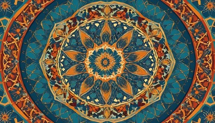 Abstract Mandala Design Featuring Teal Orange Hues