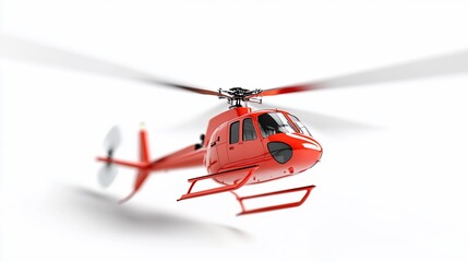 Red helicopter in flight, isolated on white.