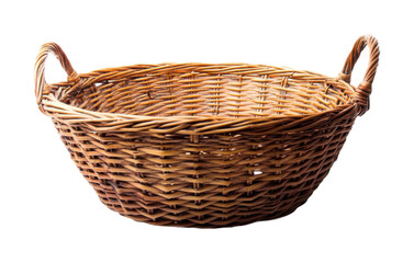Empty wicker basket with natural woven texture isolated on white background for storage, picnics, and rustic decor on transparent background