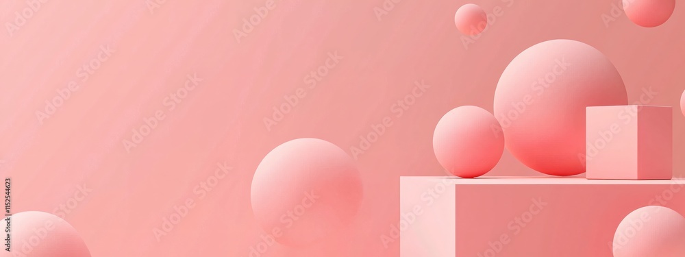 Poster abstract composition with geometric shapes in soft pink tones and smooth textures