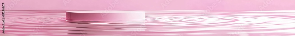 Poster soft pink round disk floating on water with gentle ripples and calm reflection