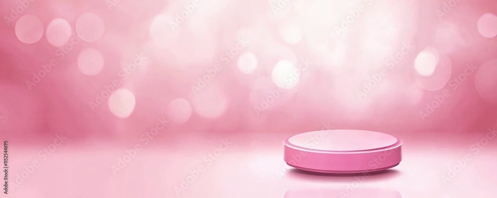 Poster soft pink background with circular platform for product display and presentation