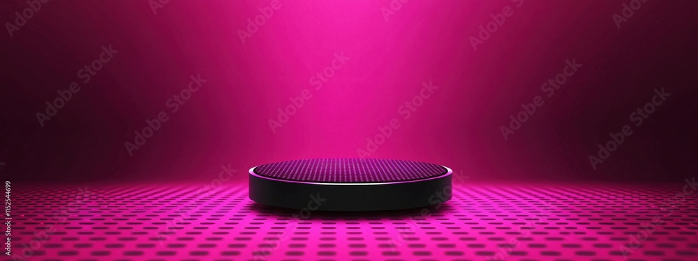 Poster modern minimalist display platform on pink gradient background for product showcase