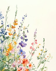Colorful Wildflower Watercolor Design with Delicate Floral Details and Soft Background