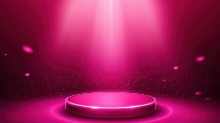 Bright Pink Illuminated Stage with Spotlights and Sparkling Effects in Background