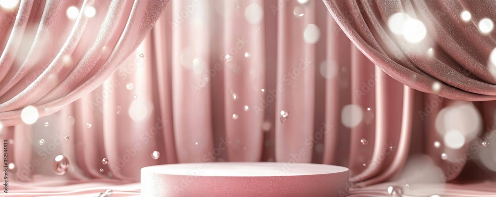 Poster elegant stage with soft drapes and sparkling lights for showcasing products or events