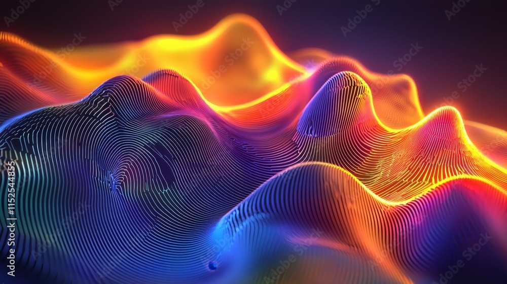 Aufkleber vibrant abstract waves of light and color in 3d digital rendering