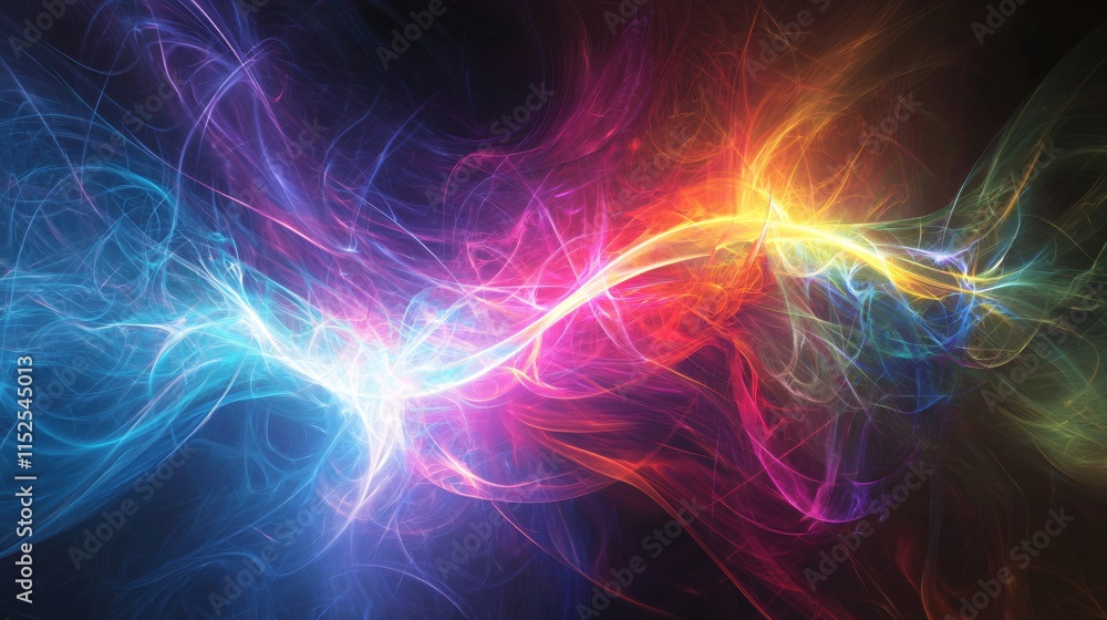 Poster vivid abstract light trails in colorful swirls creating ethereal digital art background