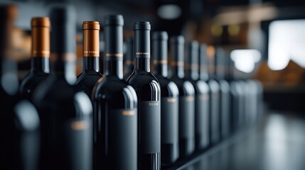 Elegant black wine bottles arranged in a stylish modern setting showcasing luxury and sophistication