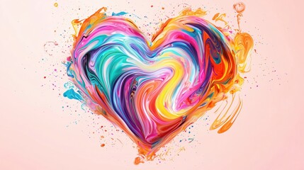 Fototapeta premium Colorful Heart Shape Made of Swirling Paints on Soft Background for Creative Use