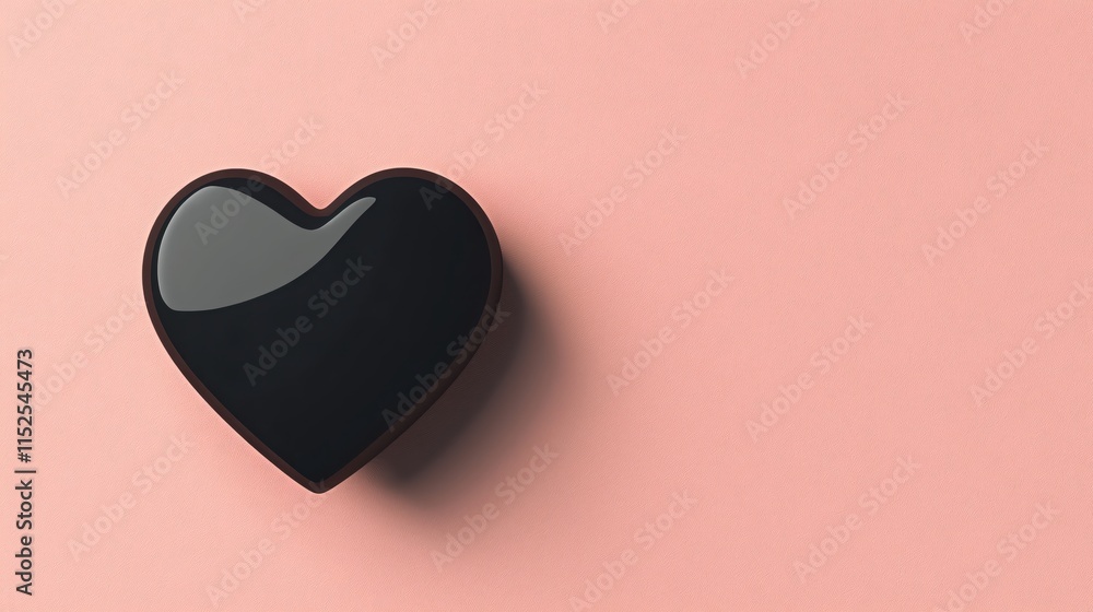 Poster black heart shape on soft pink background with minimalist and modern design elements