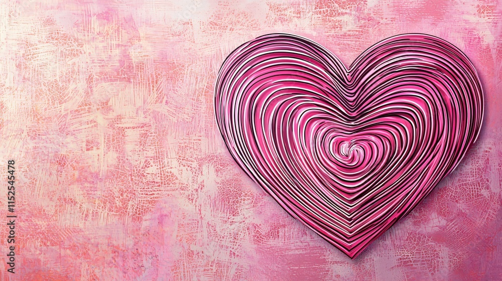 Poster Artistic Heart Shape with Swirling Lines on Soft Pink Background for Creative Projects