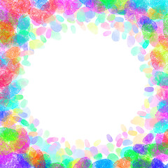 Fingerprints of different colors on white background. Frame with space for text