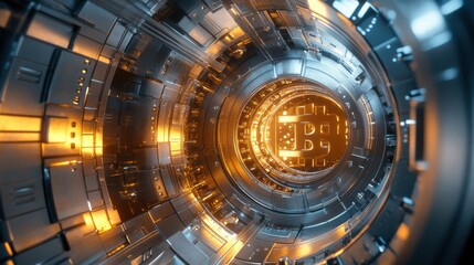 Fototapeta premium Abstract Technology Background with Bitcoin Symbol in Tunnel Design