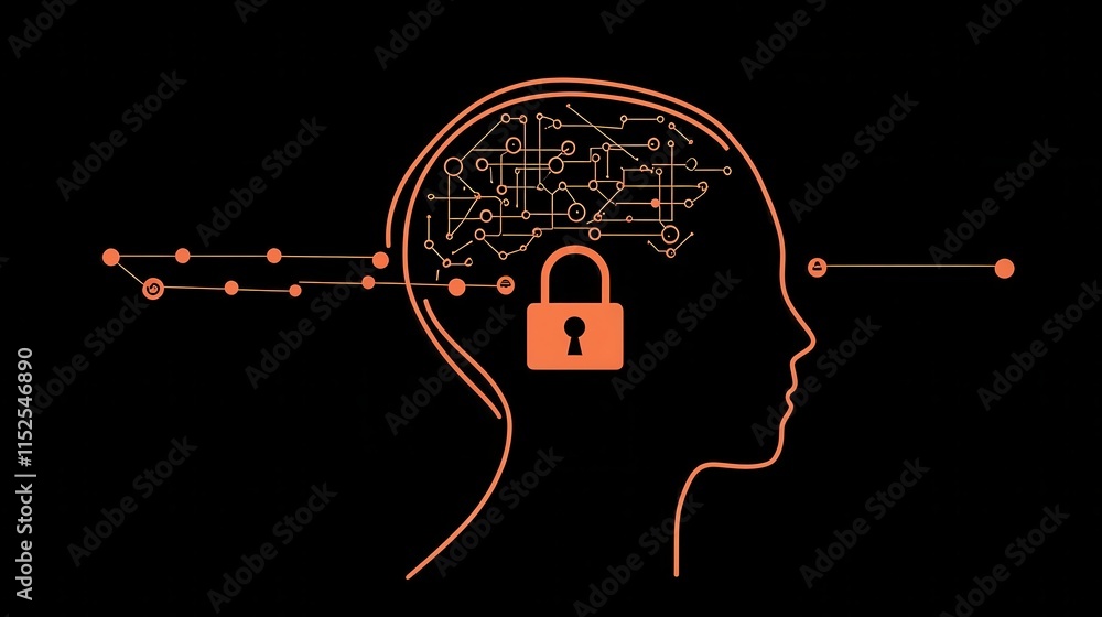 Poster brain and lock symbolizing security and protection of knowledge