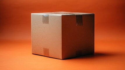 A Simple Brown Cardboard Box on an Orange Background