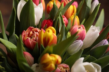 Beautiful bouquet of colorful tulip flowers, closeup